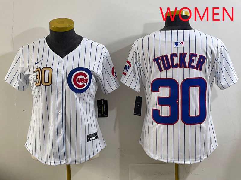 Women 2025 Chicago Cubs #30 Tucker White Stripe Game Nike MLB Jersey style 4
